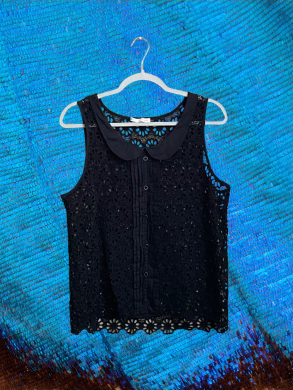 Vtg style black Hinge open eyelet sleeveless top grunge Y2K ‘90s whimsigoth sz M
